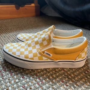 Yellow checkered slip on Vans